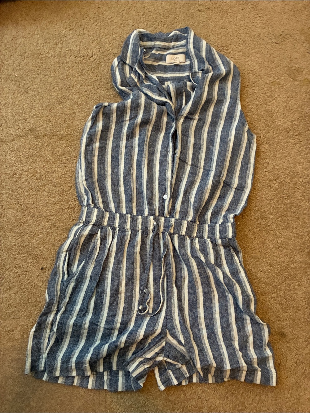 LOFT Navy and White Striped Sleeveless Romper